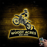 Custom Dirt Bike Metal Wall Art With Led Lights, Personalized Motocross Rider Metal Name Sign, Motorcycle Biker Metal Wall Led Decor